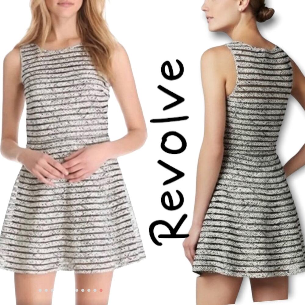 Parker Black & White Mesh Panel Fit & Flare Dress